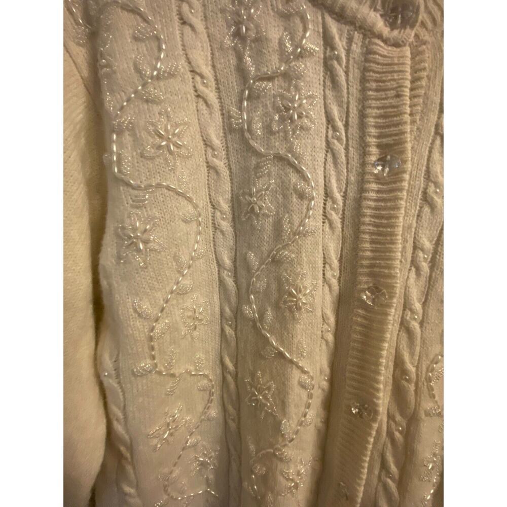 Vintage Jaclyn Smith Cardigan Sweater Size Extra Large Cream Wool Blend Beaded - Picture 4 of 13
